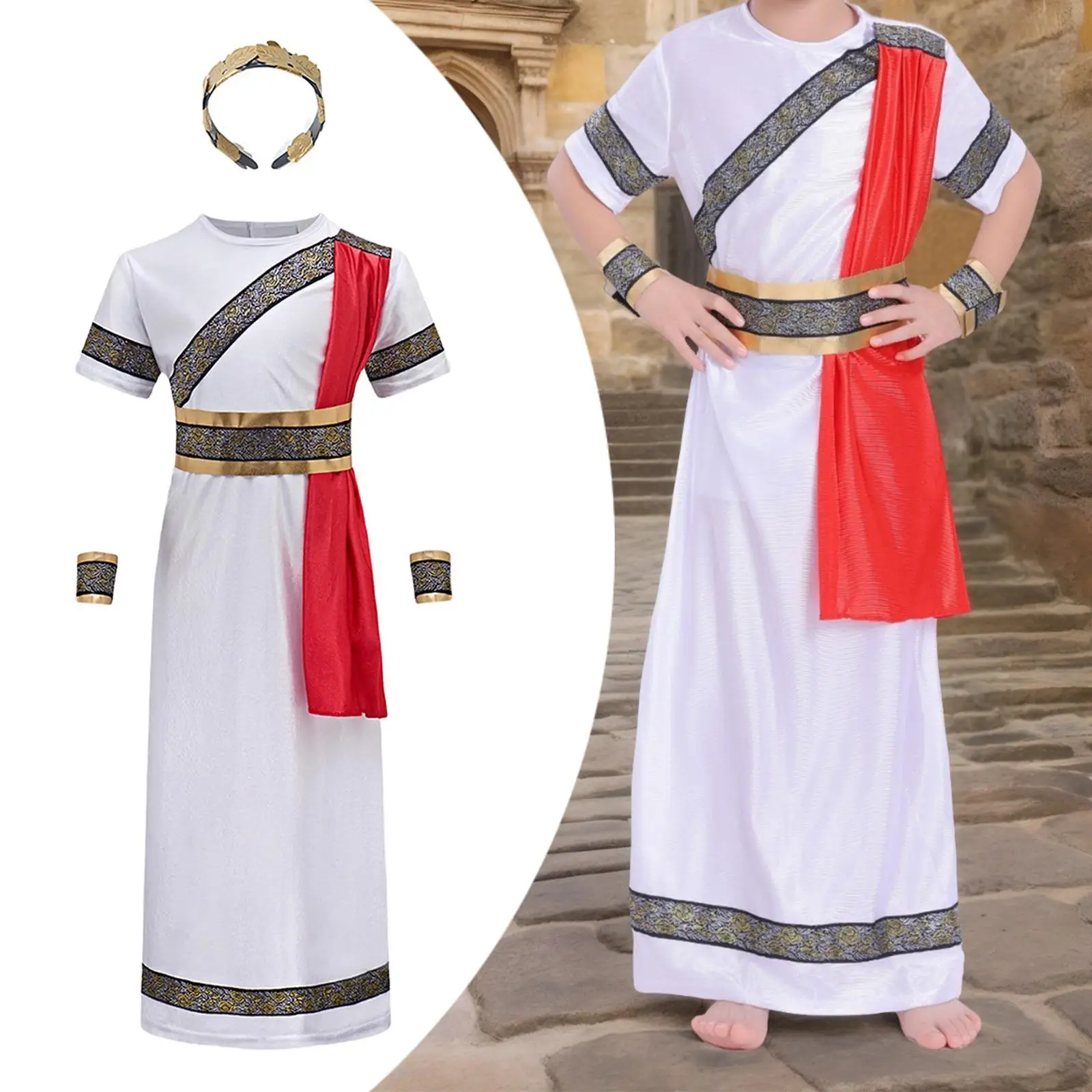 Romeins kostuum voor kinderen, gewaad, feesthoofdband, cosplay, geschiedenis-themakostuum