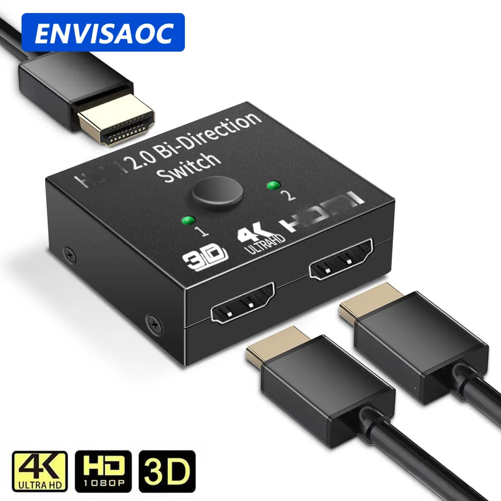 Splitter Kompatibel HDMI 4K Switch KVM, Adaptor Pengalih Kotak Dua Arah 1x 2/2x1 HDMI 2 In1 Out Untuk PS4/3 TV