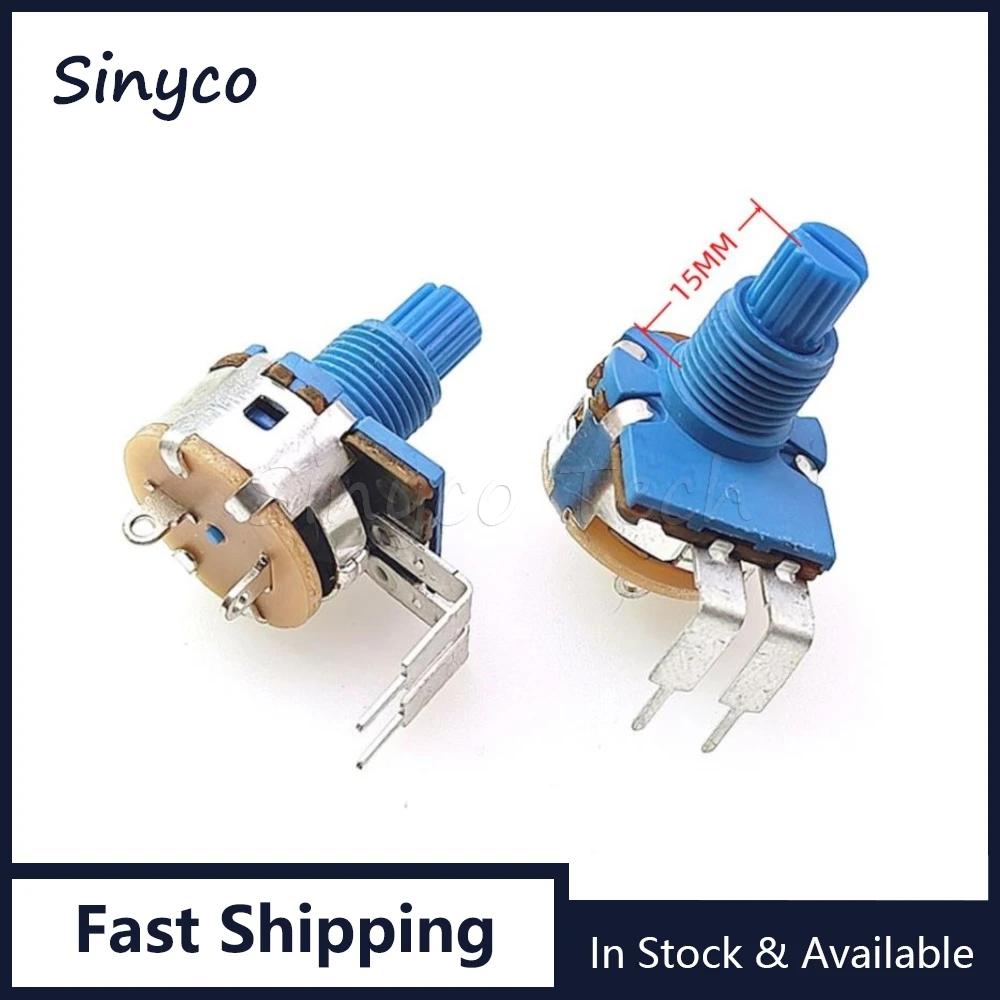 

5PCS WH149 Type B500K Ohm Dimming Potentiometer Single With Switch Vertical 2Pin Bent Foot Blue Flower Shaft 15mm
