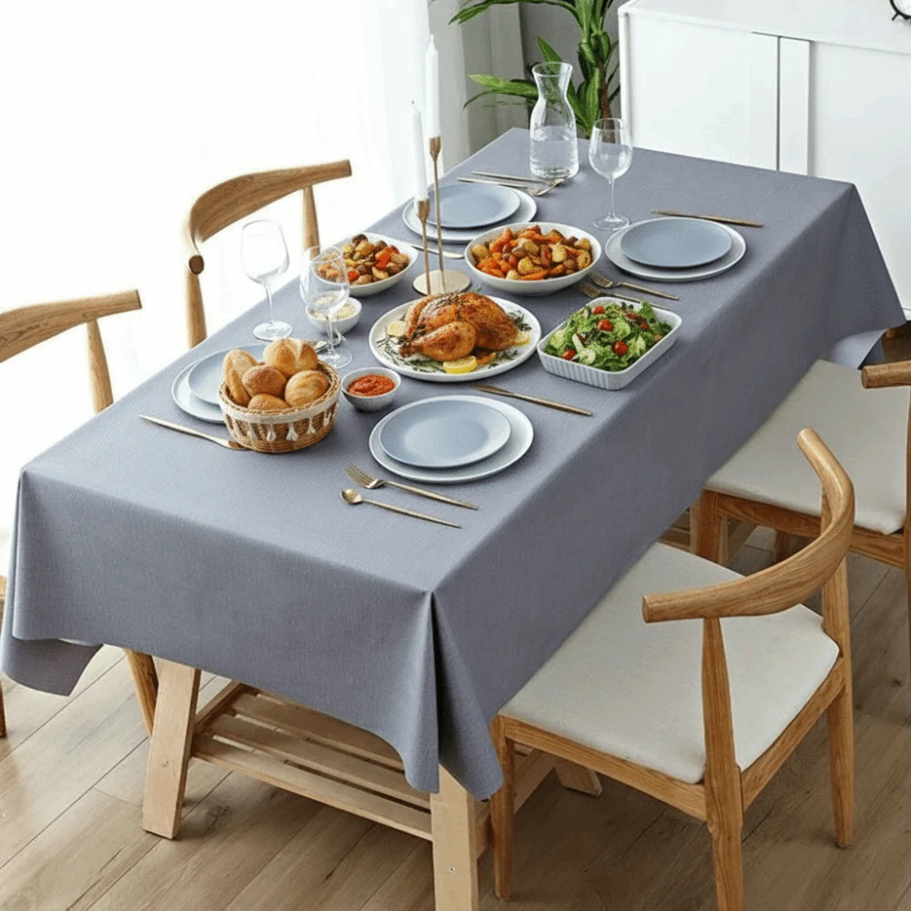Solid Color PVC Tablecloth Simple Oil Resistant Kitchen Dinning Tablecloth Heat Resistant Decoration Square Table Cover