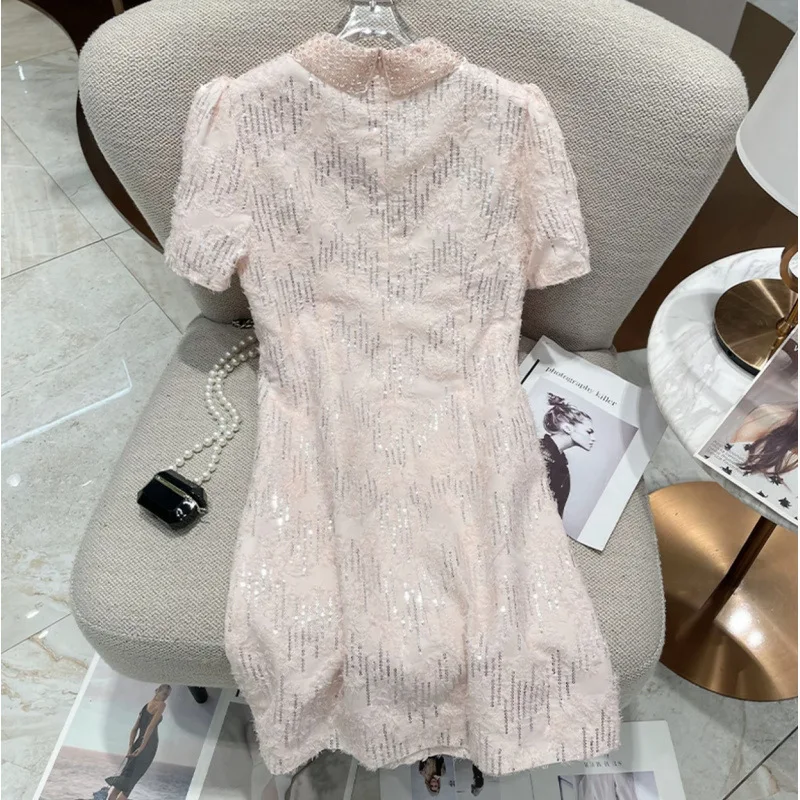  Glitter ort Pink Skirt Ele Babydoll Collar Straight Leg Spring New Arrival Women's Premium Faion Dr