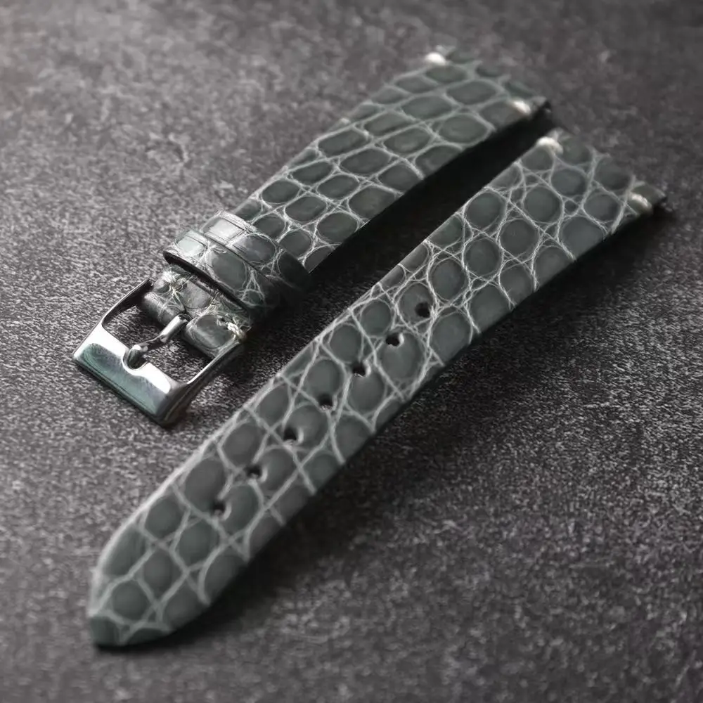 Handmade ultra-thin alligator leather strap 18 20 22MM blue gray black men's leather bracelet retro style quick release