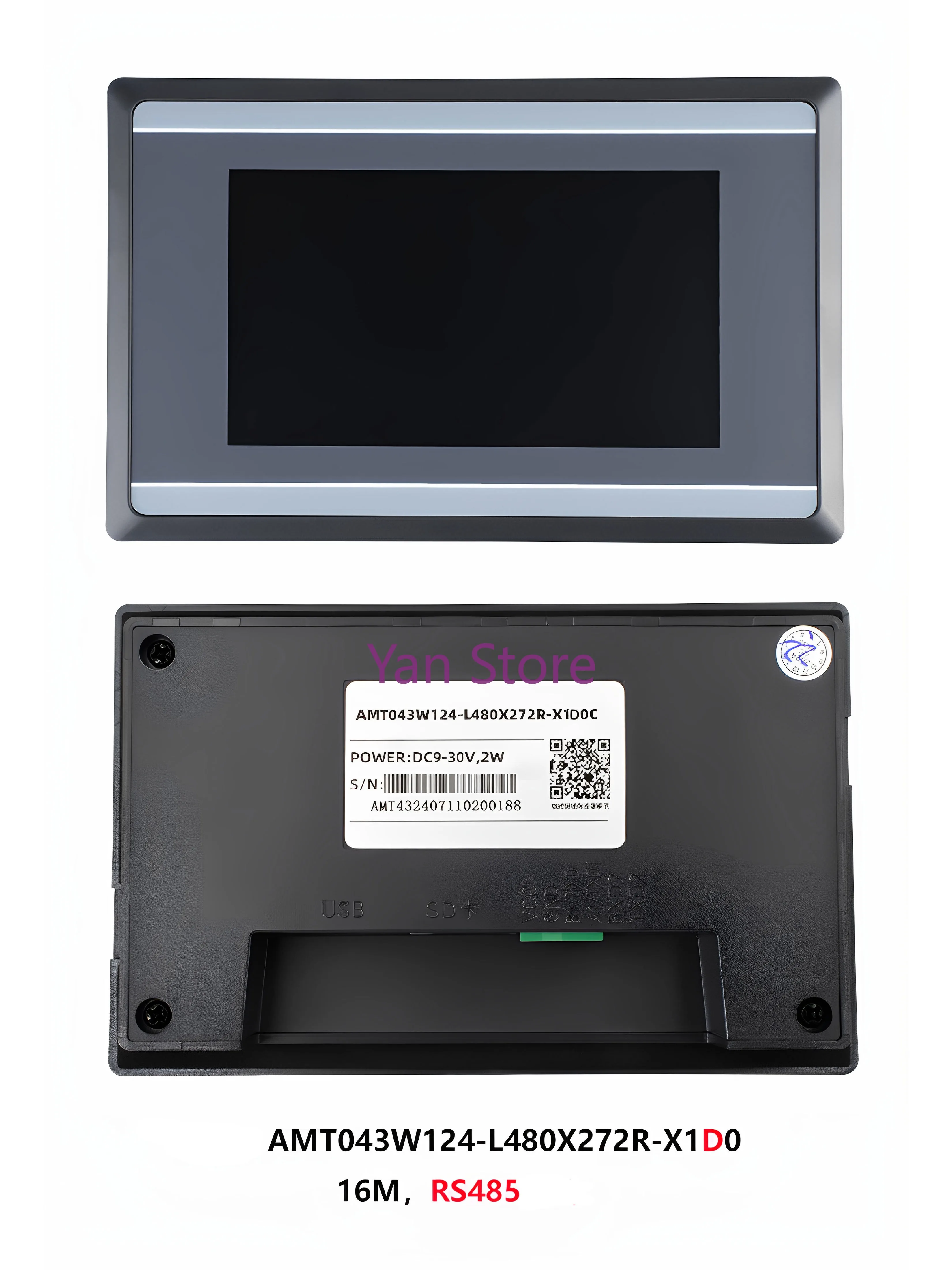 4,3-calowy ekran dotykowy HMI serii AMT043 do przemysłowych sterowników PLC, procesor ARM9, 16M, RS232/RS485, DC9–30V — 2