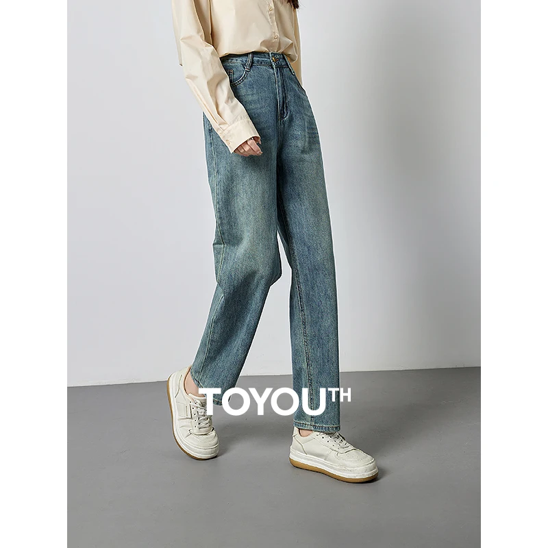 TOYOUTH Denim Jeans Women's Spring 2024 New Nostalgic And Retro Style Pear Shaped Pants