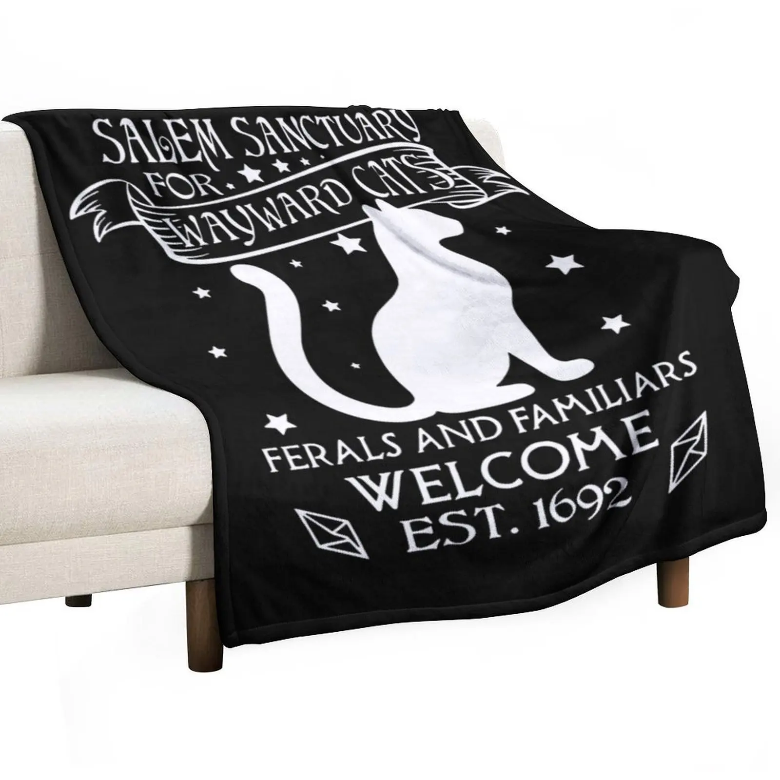 Salem sanctuary for wayward cats Ferals and familiars welcome est 1692 Throw Blanket Luxury Custom Sleeping Bag Blankets