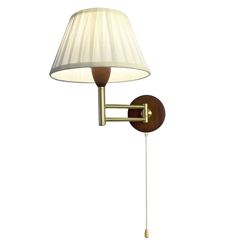 

New American Wall Lamp Bedroom Bedside Lamp Left Right Swing Arm Design Living Room Study Solid Wood Rope Reading Lighting