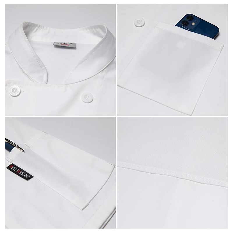Hochwertige Kochuniform aus Baumwolle, Hotelküchenkleidung, Sommer-Kochhemd, Catering, Bäckerei, Café-Overall, zweireihige Kochjacke