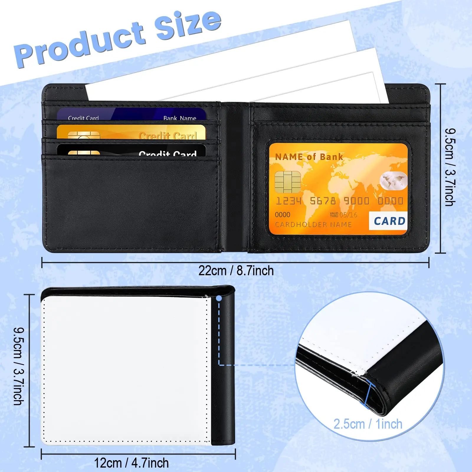 4/2Pcs Sublimation Wallet Leather Blank Heat Transfer Wallets Card Holder DIY Black Compact Wallets with Windows Card Slots