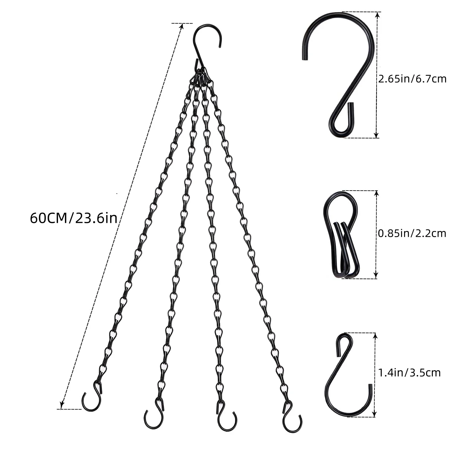 2 Pack, 23.5 Inch Hanging Baskets Chain, 4 Leads Hanging Chains Flower Pot Hanger Replacement Plant Hangers for Bird Feeders