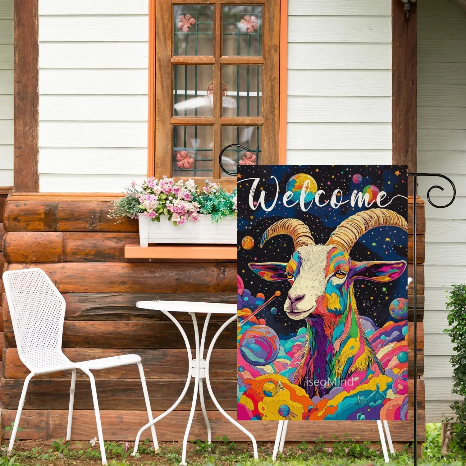 علم حديقة الماعز الملون مقاس 12 × 18 بوصة بتصميم كوكب نابض بالحياة على الكتان، علم ساحة الترحيب في الهواء الطلق للمنزل في الهواء الطلق علم زهرة FFI