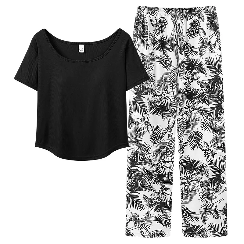 Sleepwear Women Pajama Sets New Printed Short Sleeve Pant Suit Modal Chest Pad Sleeping Pyjamas Femme Home Nightwear Pijama image 2