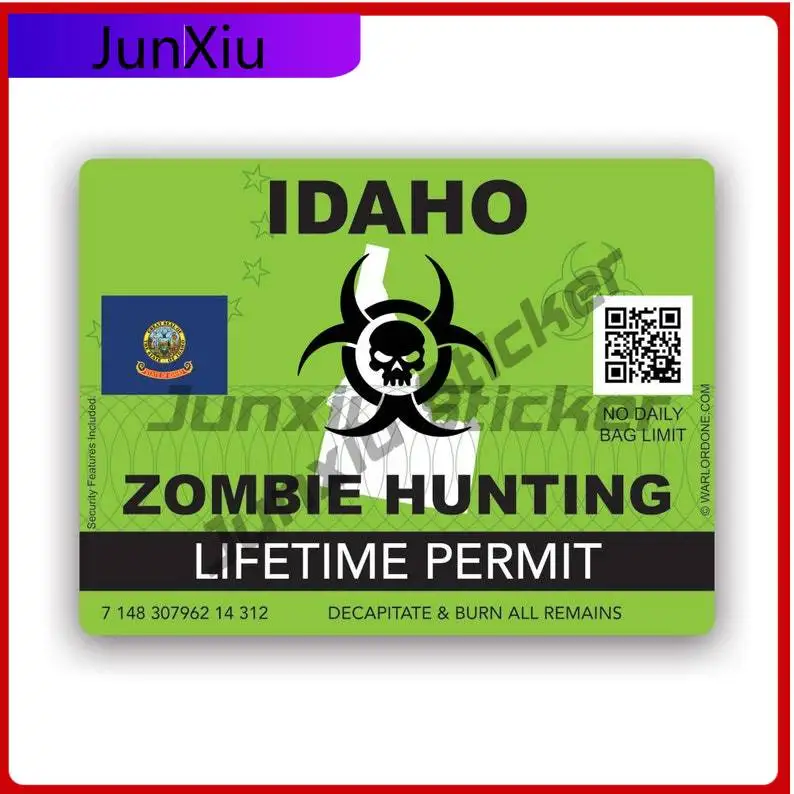 

Zombie Idaho State Hunting Permit Sticker Uv Protected Id Undead Corporeal Revenant Zombies Hunter Car Sticker Vinyl Decal