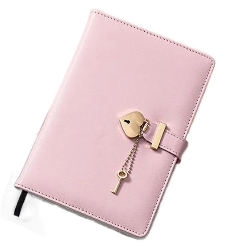 Password Book with Lock Notepad Thickened Heart-Shaped Lock Cute Girl Love Lock Diary Girl Birthday Gift