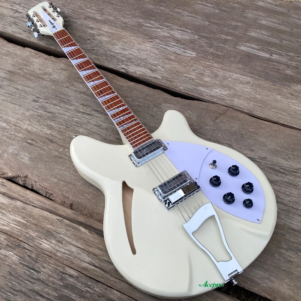 12 String Semi Hollow Body Electric Guitar White Pickguard White R360 24 Frets Rosewood Fingerboard Guitarra