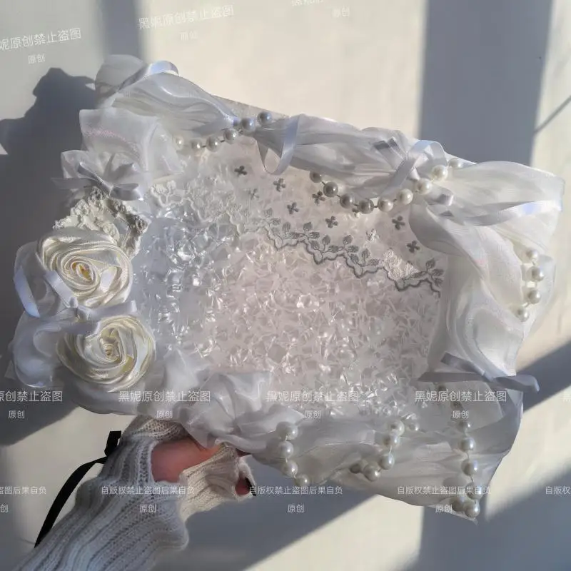 Luxury Handmade Off-white Rose Badge Display Board. Lace Ribbon Bownot Goods Display. Cosplay Ita Bag Accessories.