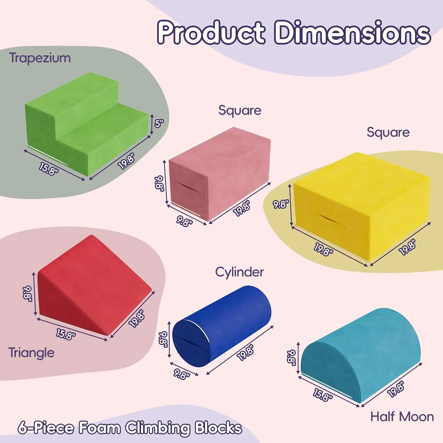幼児用フォームクライミングブロック6個、ハイハイと滑り用の超高密度フォーム付きベビークライミングジム、屋内ソフト