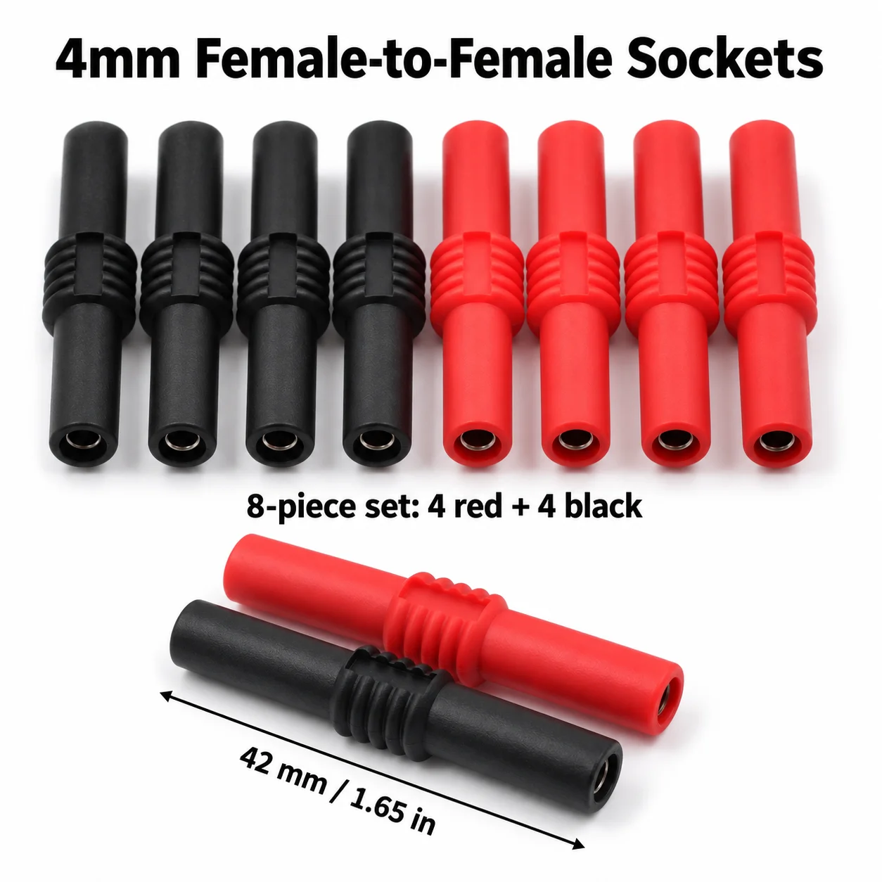 8pcs 4mm Banana Jack Female to Female Couplers 42mm Insulated Socket Connectors for Test Lead Extension Adapters 4 Red 4 Black