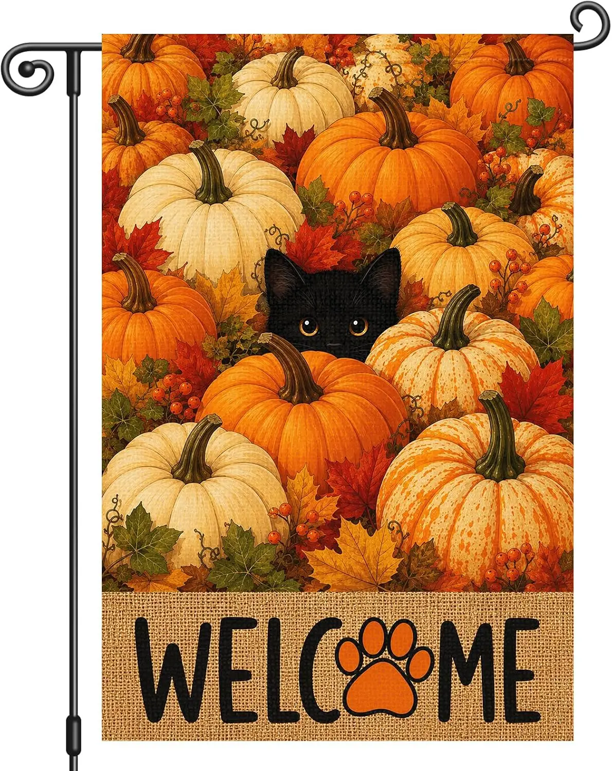 Heyfibro Welcome Fall Garden Flag Pumpkin Black Cat Garden Flag 12x18 Inch | Double Sided Print,Fade Resistant,Fall Outdoor  llp