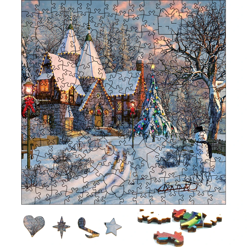 

3D Wooden Christmas Castle Jigsaw Puzzle Festival Gift Toys For Adults Wood Puzzles Holiday Gifts Puzzle Toy For Kids