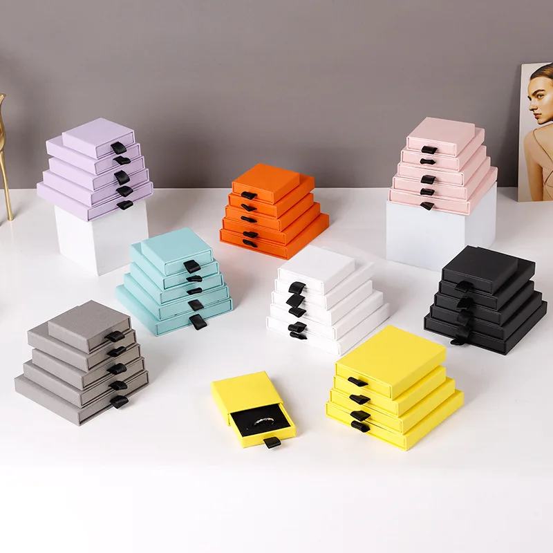 10Pcs New 1.7cm Thin Paper Jewelry Accessories Organzer Packaging Boxes For Earrings Necklace Card Gift Display Storage Case