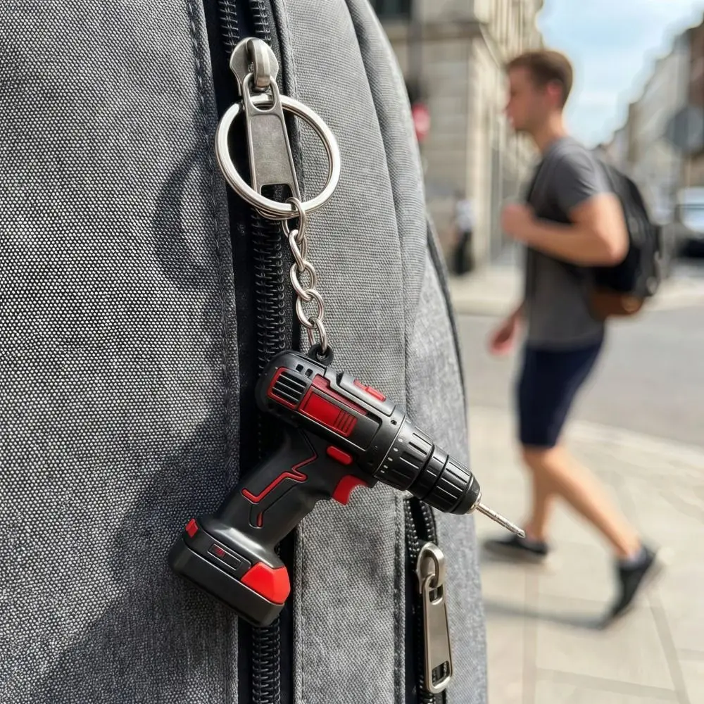 Mini Electric Drill-shaped Key Chain Lifelike Cool Drill Key Ring Silicone Lightweight Handheld Drill Bag Pendant Gifts/Decor