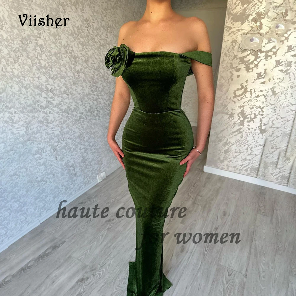 

Green Velvet Mermaid Evening Prom Dresses for Women One Shoulder Bodycon Long Formal Dress Floor Length Occasion Party Gowns