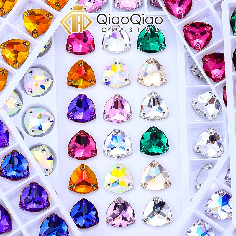 

QIAO Trilliant Sew On Rhinestones Flatback Glass Crystals AB Shiny Gems for Dress DIY Clothes Bags Shoes Jewelry Making 3272