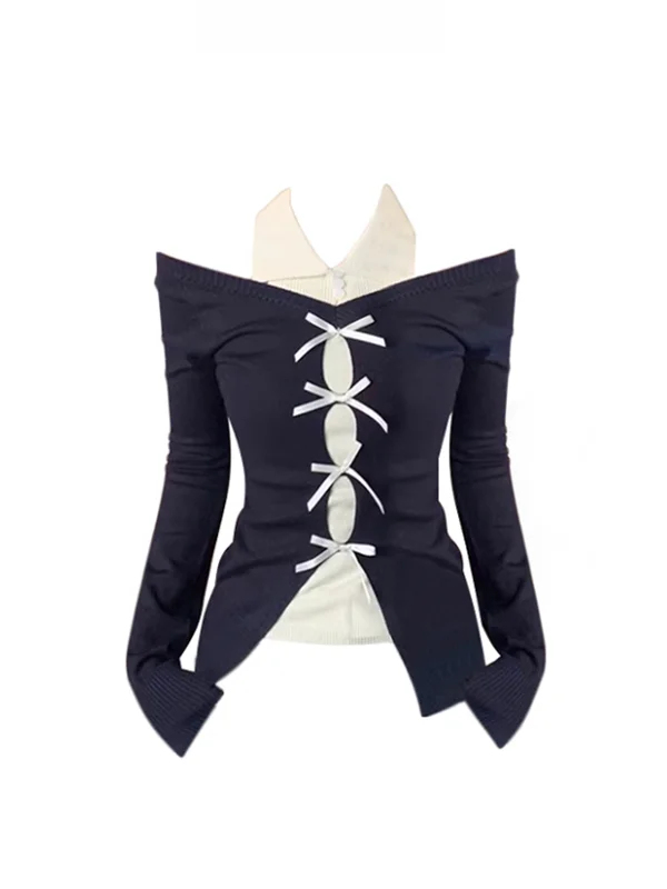 

Корейский шикарный женский вязаный топ с открытыми плечами, облегающий, мягкий, с длинными рукавами, V-образным вырезом, эластичный, стандартной длины, верхняя одежда, свитер