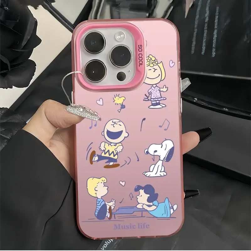 PEANUTS Snoopy Music Lift Phone Case For iPhone 16 Por Max 15 14 13 12 Mini 11 Pro Max XR XS 7 8 Plus Back Shell Y2K