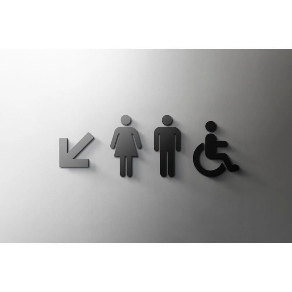 3D Acrylic Bathroom Sign with Arrow, Toilets Wayfinding for Restroom Exit, 3D Self Adhesive Door Sign for Hotel Restaurant