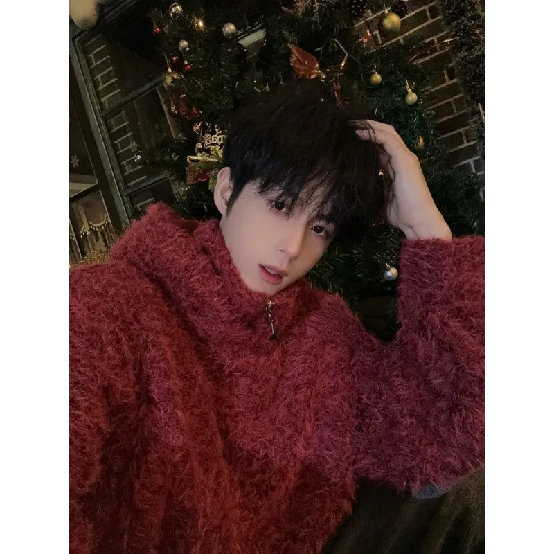 Men's clothing spring and autumn high quality stand collar zipper hooded handsome personality loose all-match sweater coat