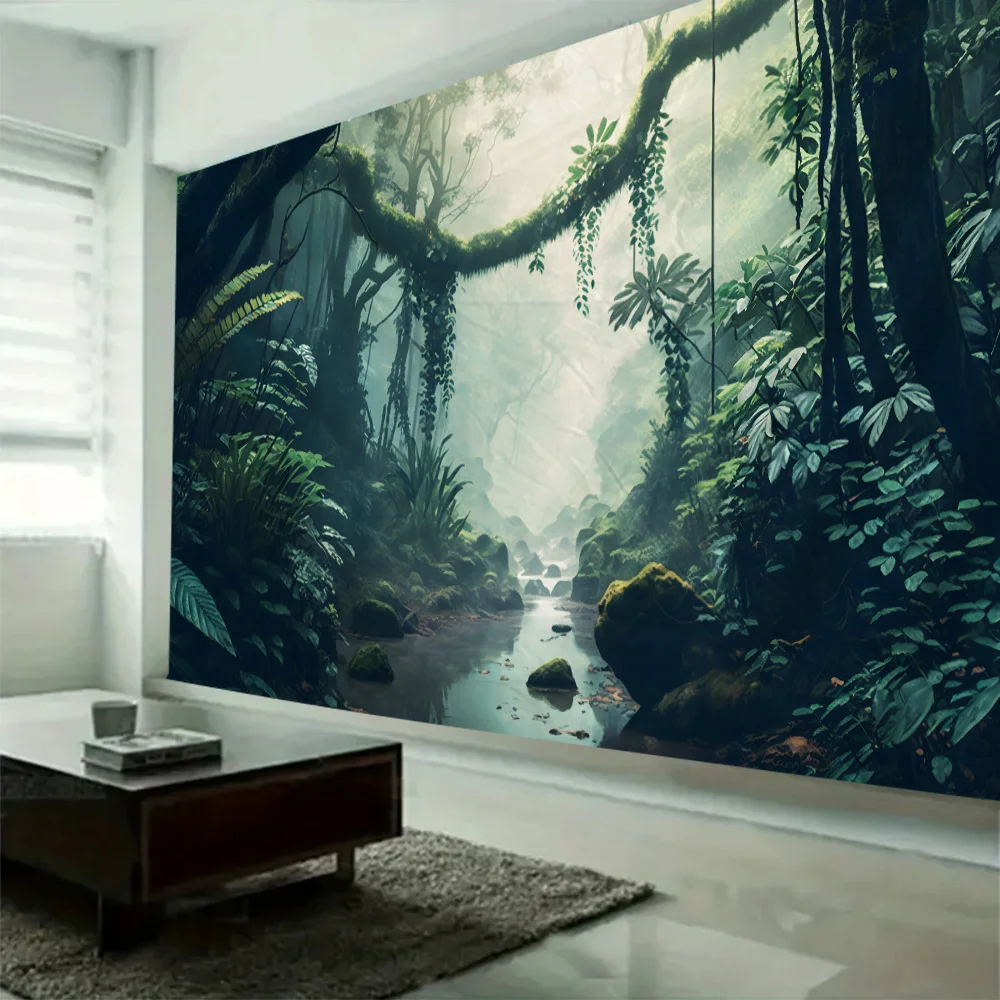 Beautiful jungle tapestry, tropical rainforest wall hanging, living room and bedroom background cloth, home art decoration mural
