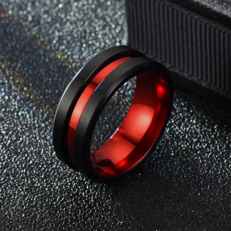 جديد حار بيع الفولاذ المقاوم للصدأ الخريف الرجال أنيقة الأحمر الأسود الدائري للرجال مجوهرات هدايا حجم 6-13 #1