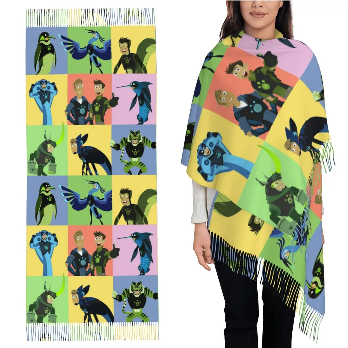 

Wild Kratts Creature Powers Scarf Tassel Scarves Women Soft Warm Shawls and Wraps Large Fall Winter Shawl Wrap