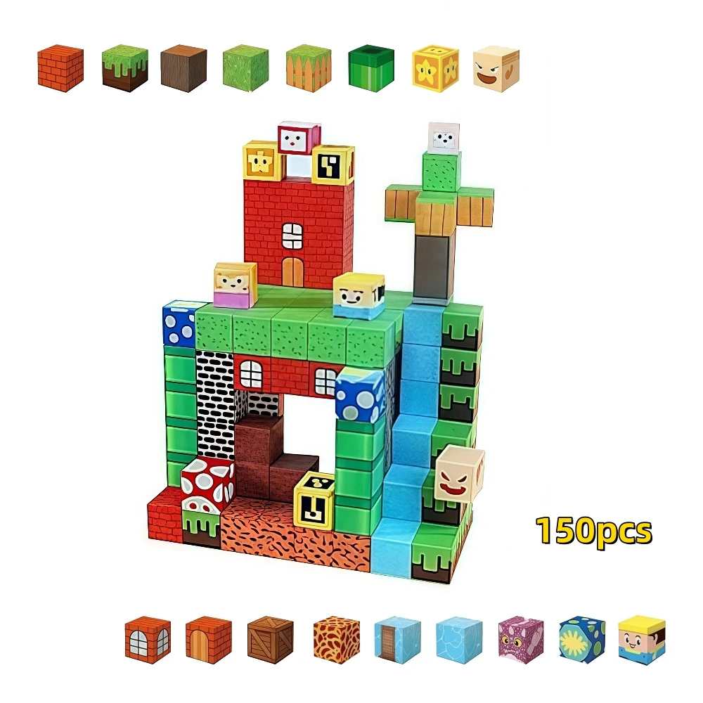 150 قطعة كتل مربعة مغناطيسية ثلاثية الأبعاد نموذج إبداعي لعبة موضوع بناء مجموعة الجذعية لعبة تعليمية الحلي الزخرفية مهرجان هدية