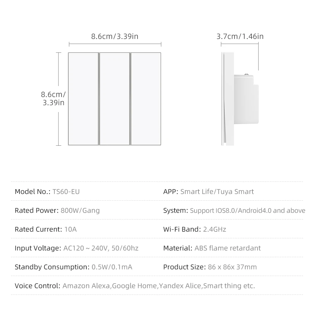 AVATTO Tuya WiFi Smart Switch New Blade Series Push Button Switch With Ambient Light APP Control Support Alexa Google Home Alice