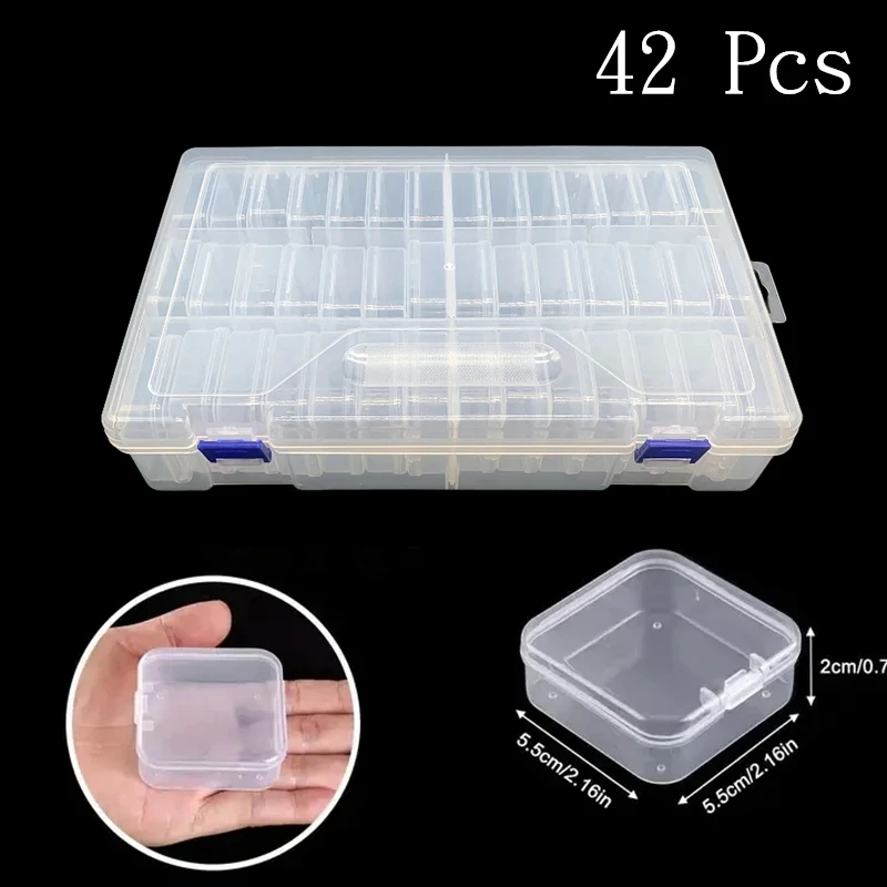 42PCS Square Storage Box Pearl Bead Diamond Painting Drills Storage Boxs Medicine Organizer with Accessories Classification Box