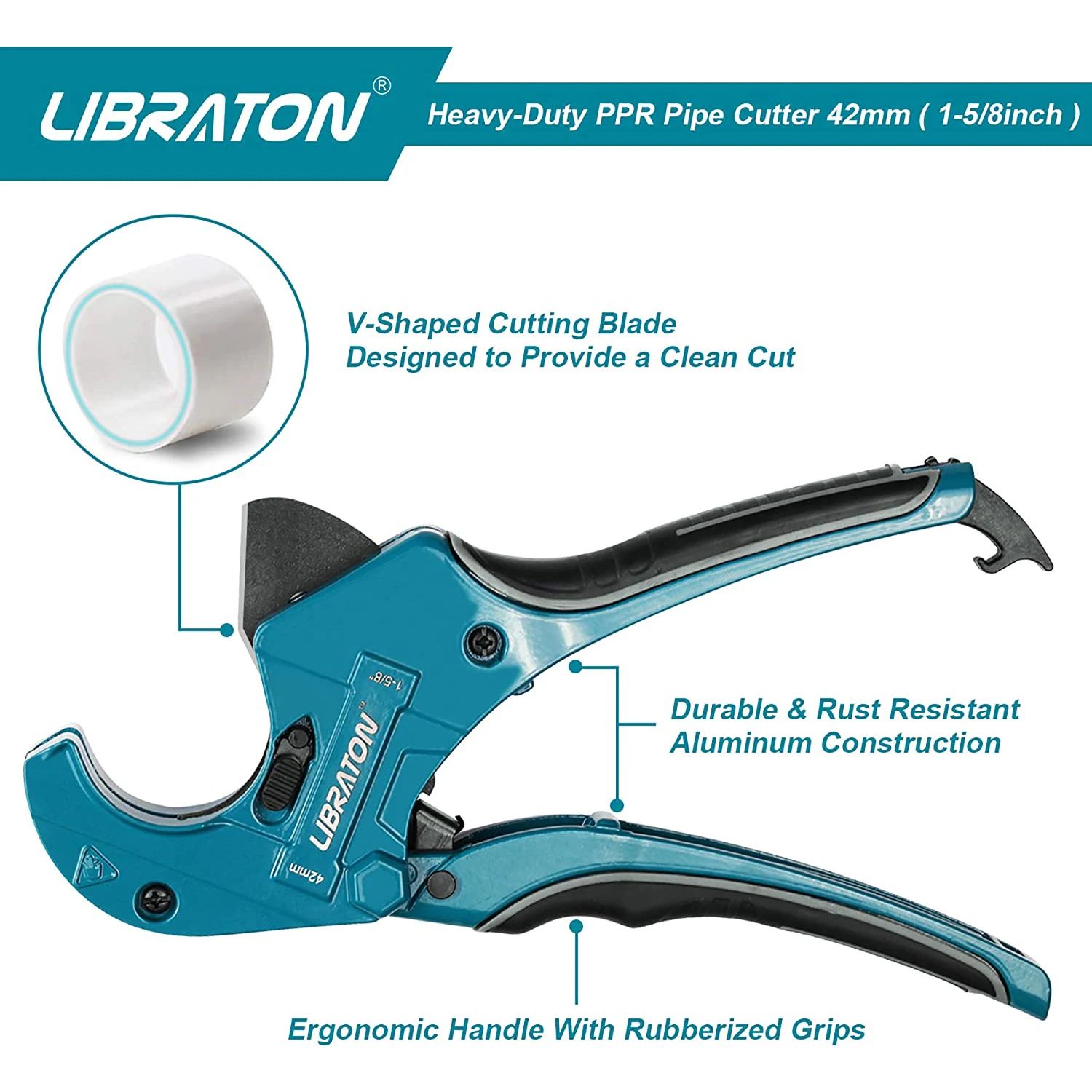 Libraton PVC Cutter Up to 42mm Ratcheting Pipe Cutter Hoses Cutter with Replacement Blade Plastic Pipe Cutter for Plumbing Pipes