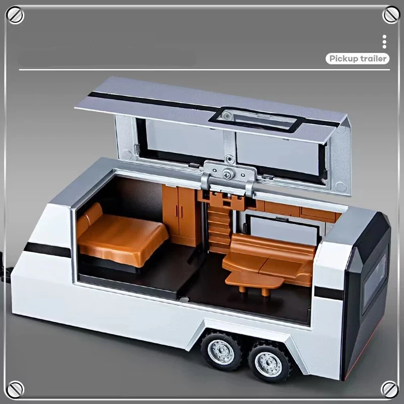 1/32 Alloy Pull-back Pickup Truck RV Model With Lighting And Music Simulation Car Kids Toys Cabin Door Can Open Home Ornaments