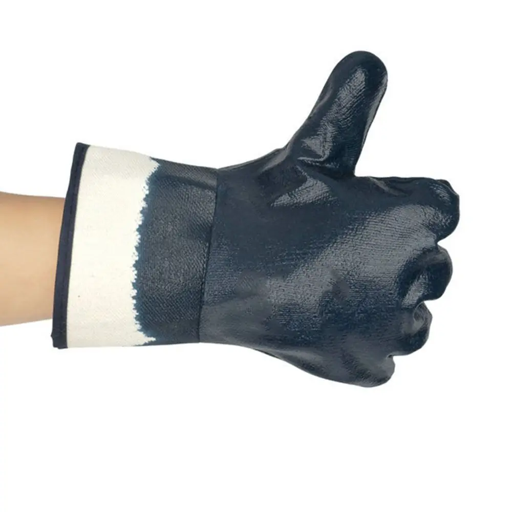 Blue Working Glove Soldering Accessory Nitrile Canvas Thicken Gauntlets Industrial Protection Anti-Heat Dipped Rubber Gloves