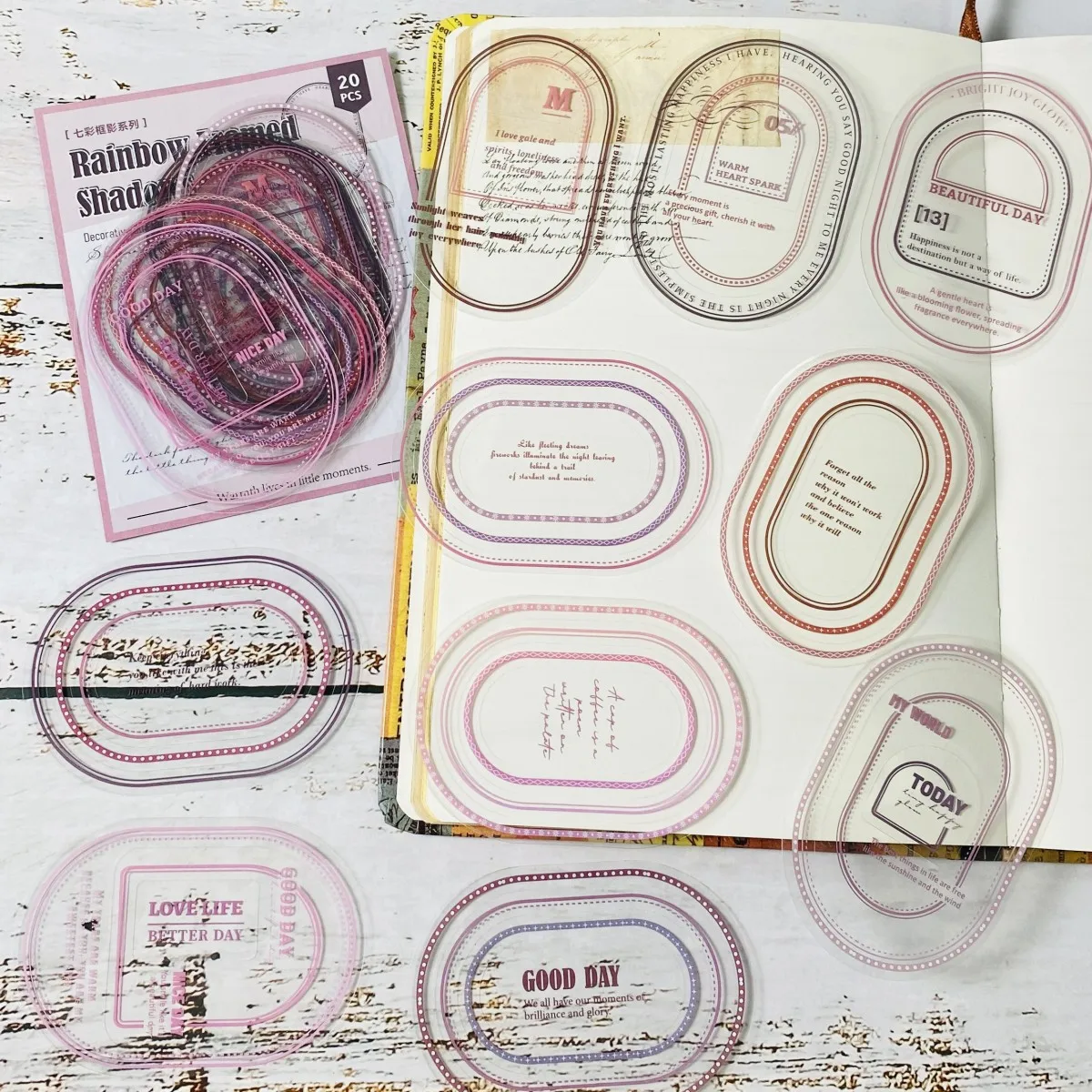 Journamm 20pcs Frame Decorative Stickers PET Self-Adhesive Stickers for Journals, Planners Scrapbook Embellishments Stickers