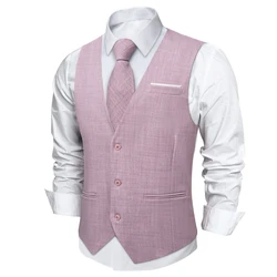 Men Vest Pink Solid Necktie Pocket Square Cufflinks Set Wedding Party Business Men's Waistcoat