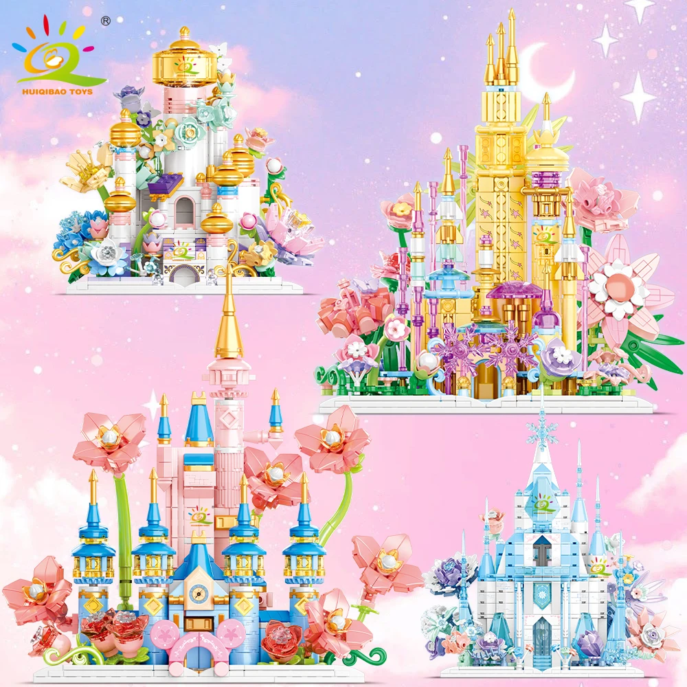 HUIQIBAO - Bloques de Construcción de Modelo de Castillo de Princesa de Ensueño, Castillo de Flores de Ensueño, Ladrillos de Construcción Decorativos, Juguetes