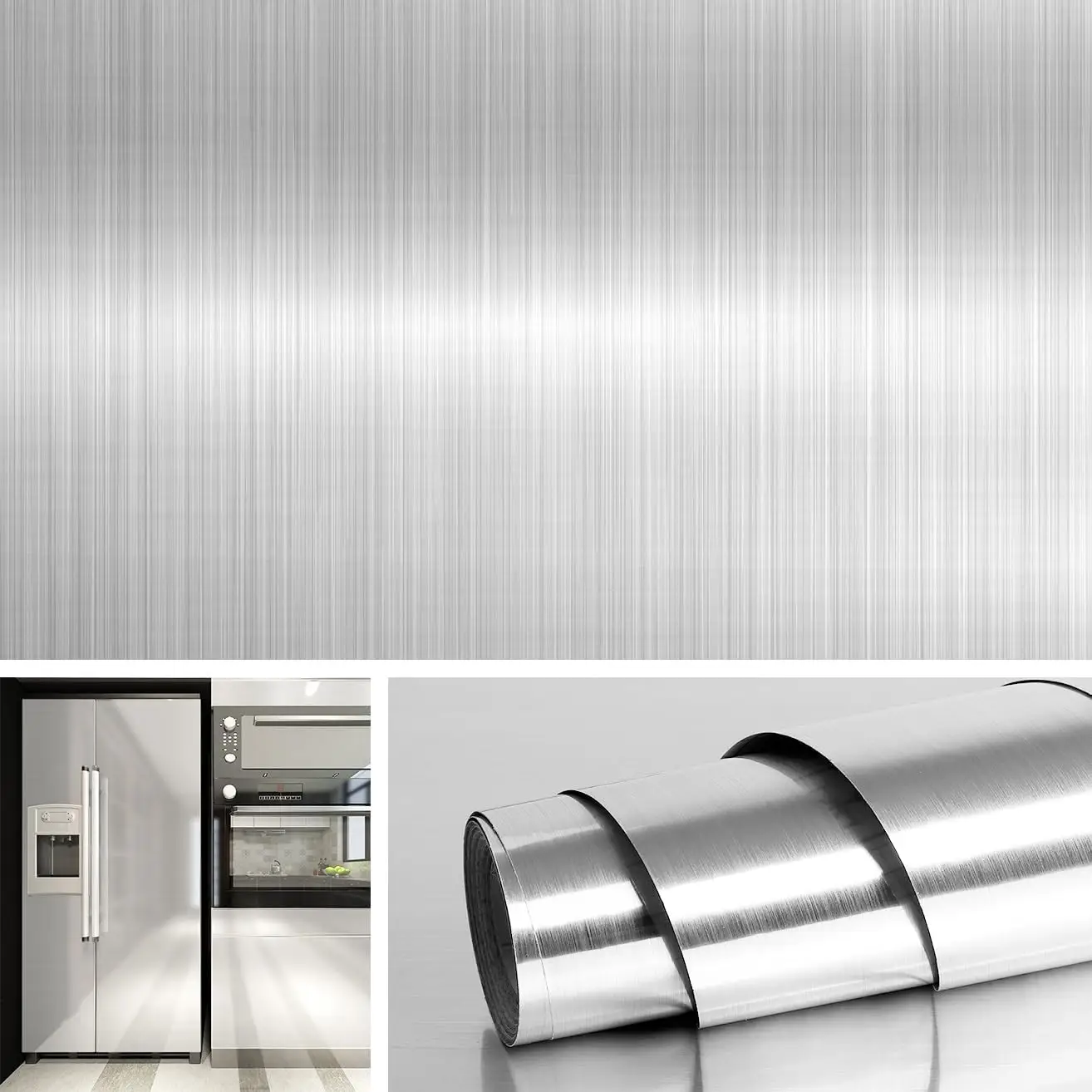 40cm fireproof and waterproof brushed silver self-adhesive wallpaper modern refrigerator living room kitchen countertop
