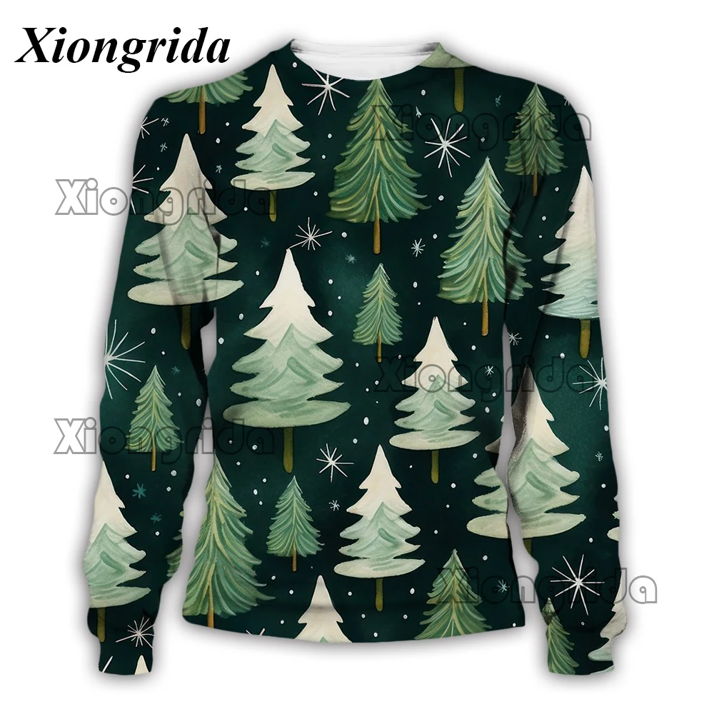 

Christmas Pattern 3D Printed Crewneck Sweatshirt Mens Casual Holiday Xmas Trees Santa Claus Gingerbread Pattern Print Hood Top