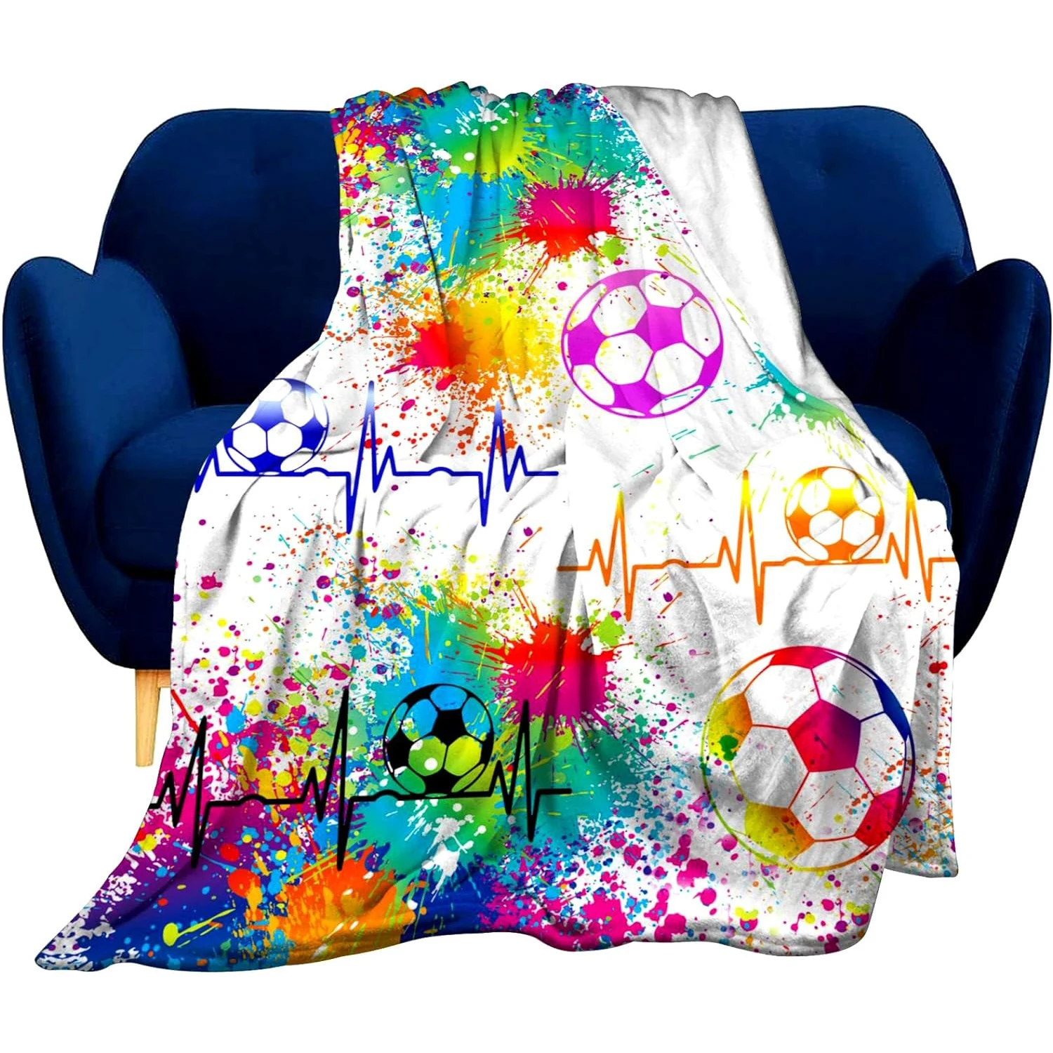 

Super Soft Soccer Blanket Lightweight Cozy Printed Flannel Baseball Basketball Throw Blankets for Sport Fans Kids Adults Gifts