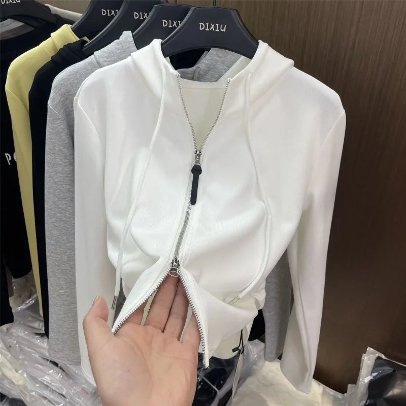 Women's Autumn Spring Top Coat Sweatshirt Hoodie Zipper Short Simple Comfortable Casual Design Fashion Niche Versatile Skinny