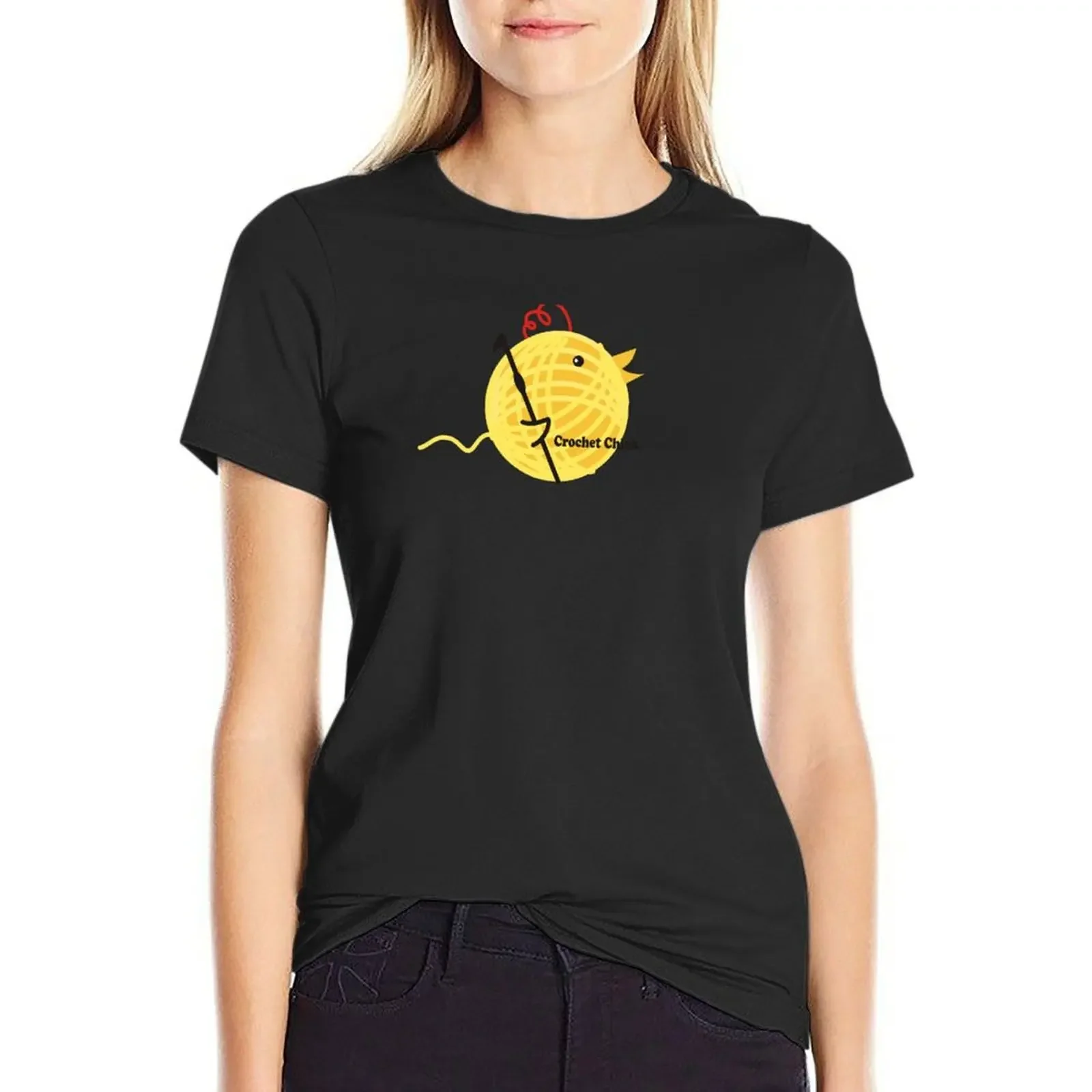 

Crochet chick crochet hook ball of yarn funny T-Shirt blacks blanks tees oversized T-shirts for Women