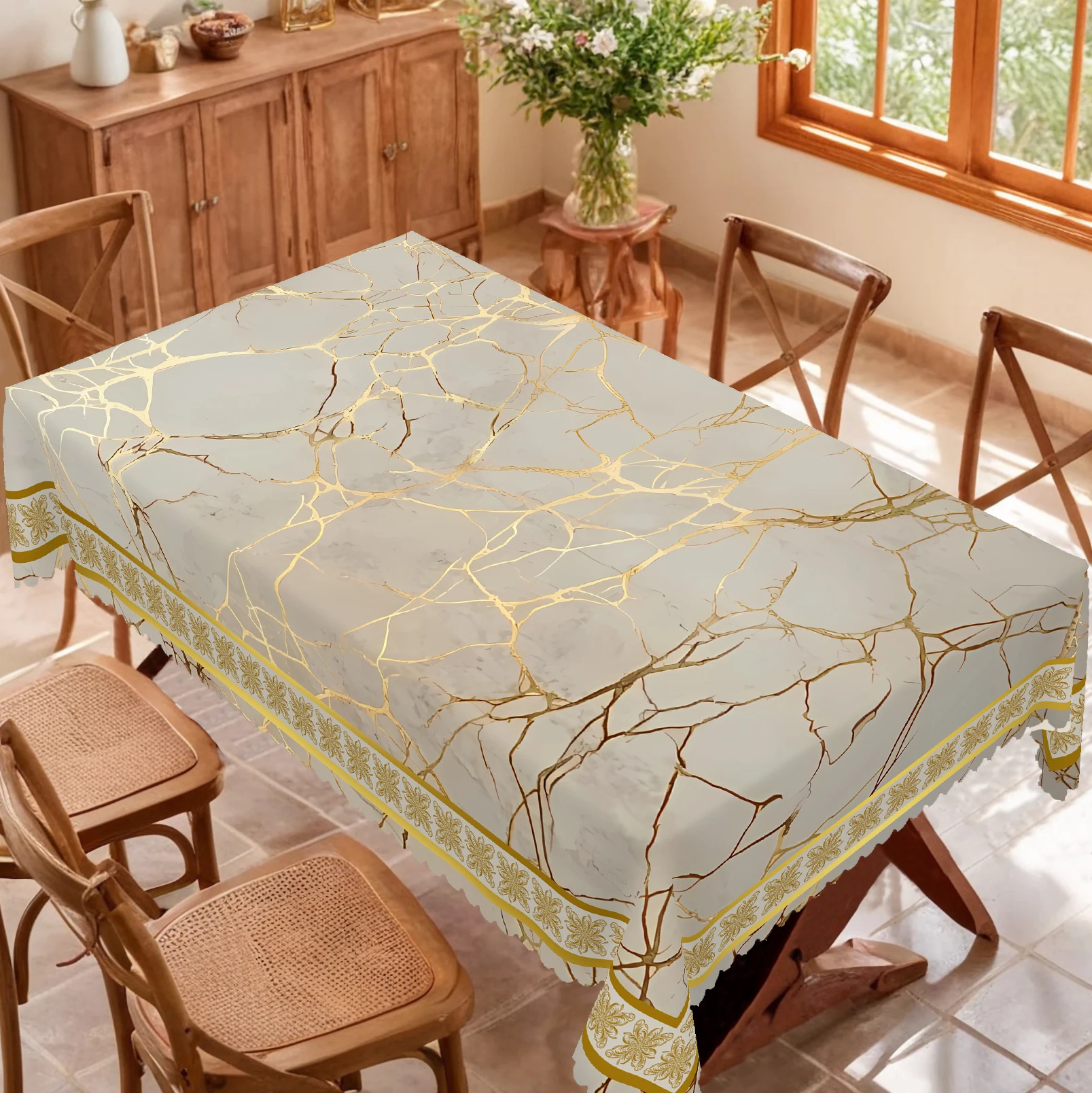 1 Piece of Elegant Marble-Patterned Round Tablecloth, Available in 5 Sizes, Warm Marble-Patterned Design with Printed Design, Square Tablecloth with Embossed Edges, Garden Tablecloth Decoration, Suitable for Daily Use in Home Kitchens, Patio Tablecloths, Gift
