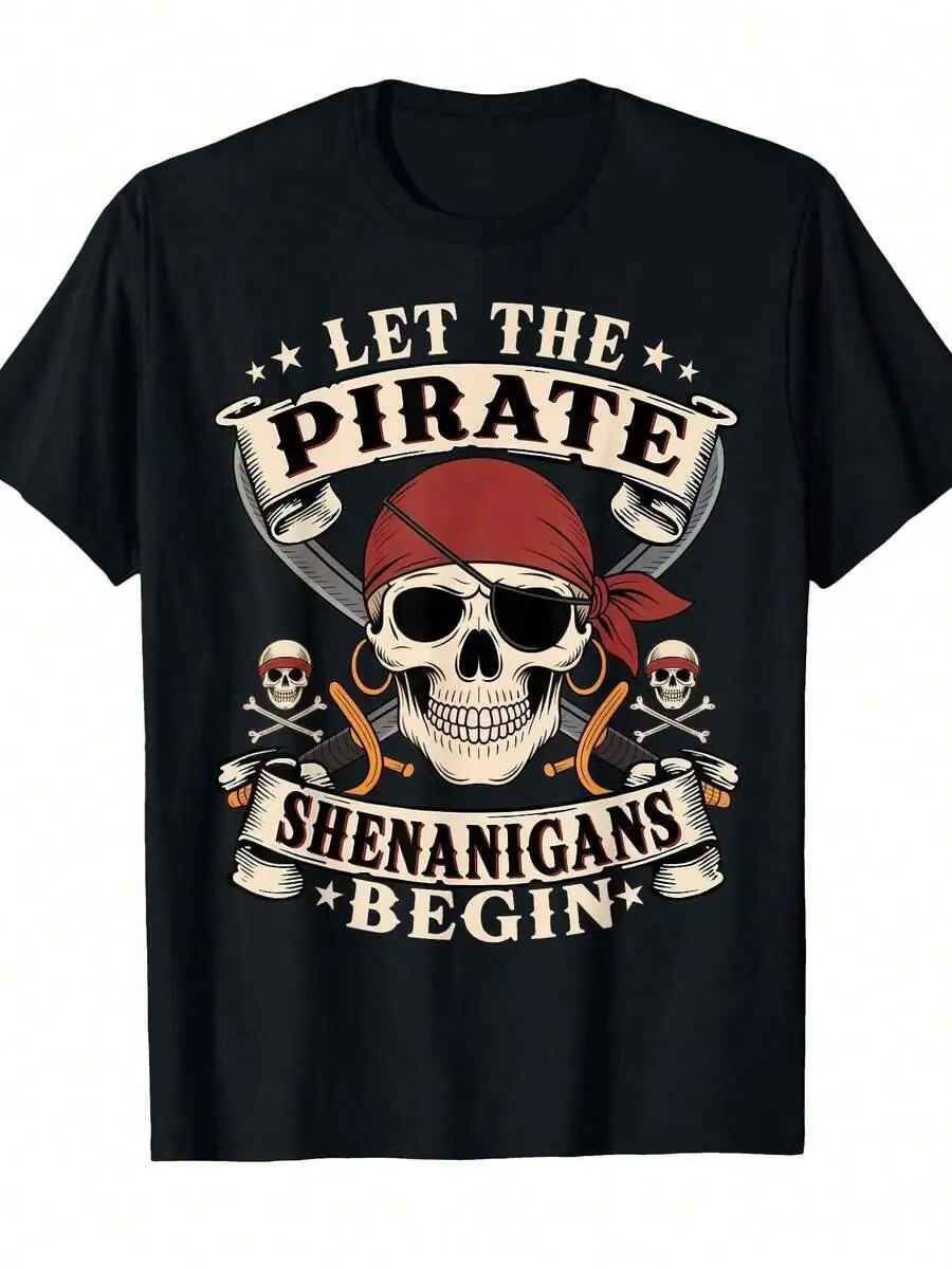 The Carnival Is About To Start!Skeleton Pirates T-Shirt, A Must-Have 100% Casual Enthusiasts, Suitable For Parties, Christmas,  100% Cotton Trendy Y2K Short-Sleeve Tee-Soft, Quick-Drying, Moisture-Wicking, Great Gift for Christmas or Halloween.
